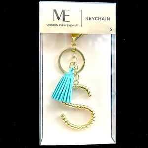 🆕 Modern Expressions Bag Charm / Keychain with Gold Letter “S” and Blue Tassel